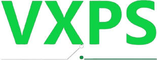 Bright green VXPS logo graphic cropped over a white background tile.