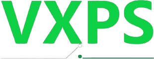 Bright green VXPS logo graphic cropped over a white background tile.