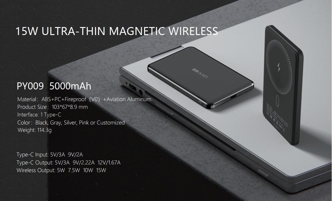 Black ultra-thin Magnetic Wireless Charger battery sitting beside a smartphone.